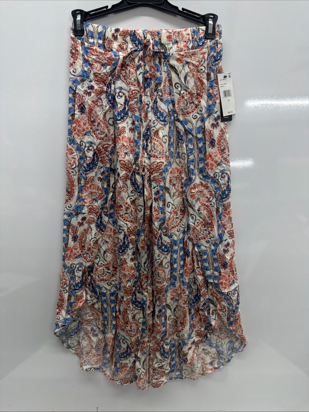 Women's Boho Paisley Tie-Waist Maxi Skirt - White Multi BCX XS FLAIR PANTS